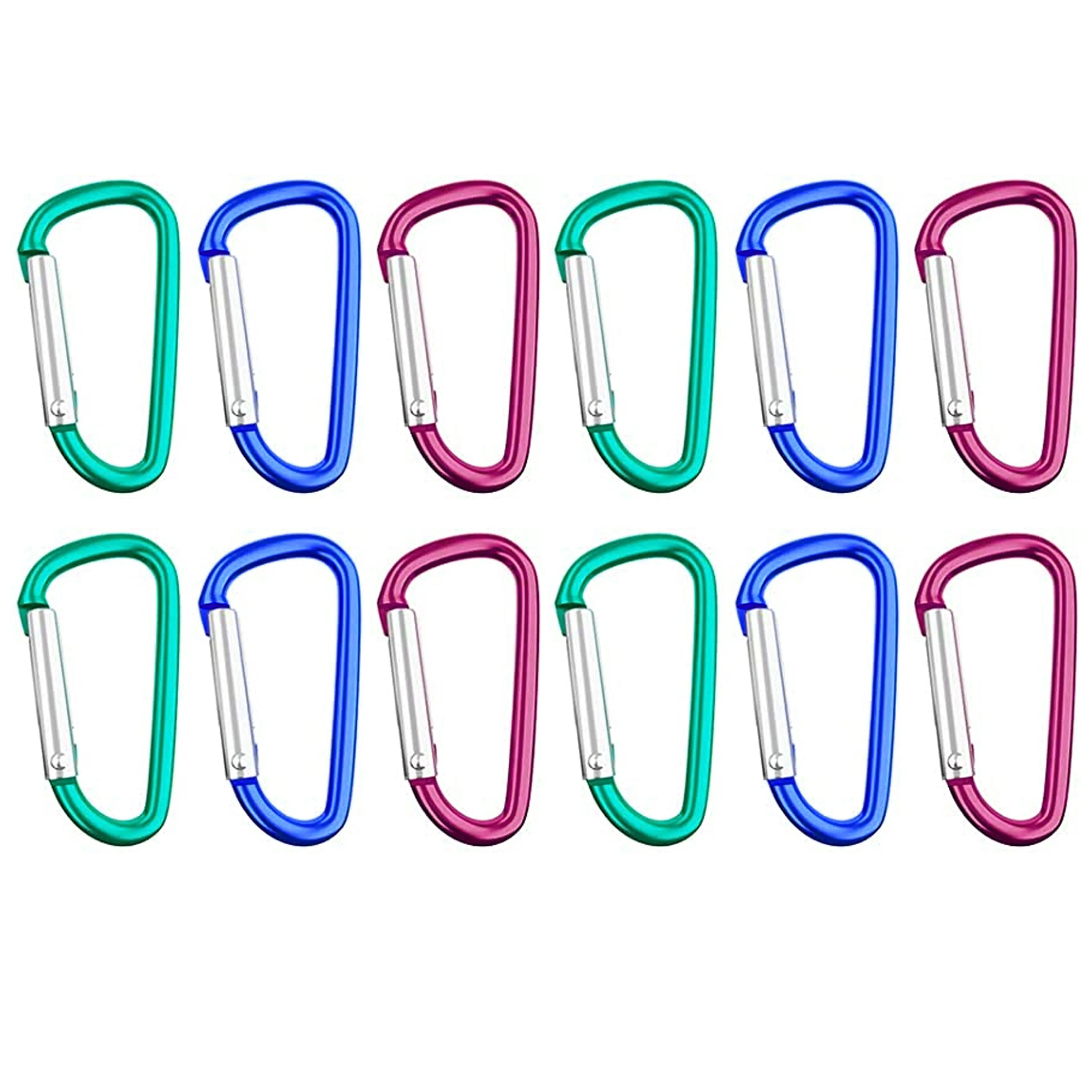 12 Pc Aluminum D Ring Carabiners Grocery Bag Holder Handle Stroller Hooks Colors