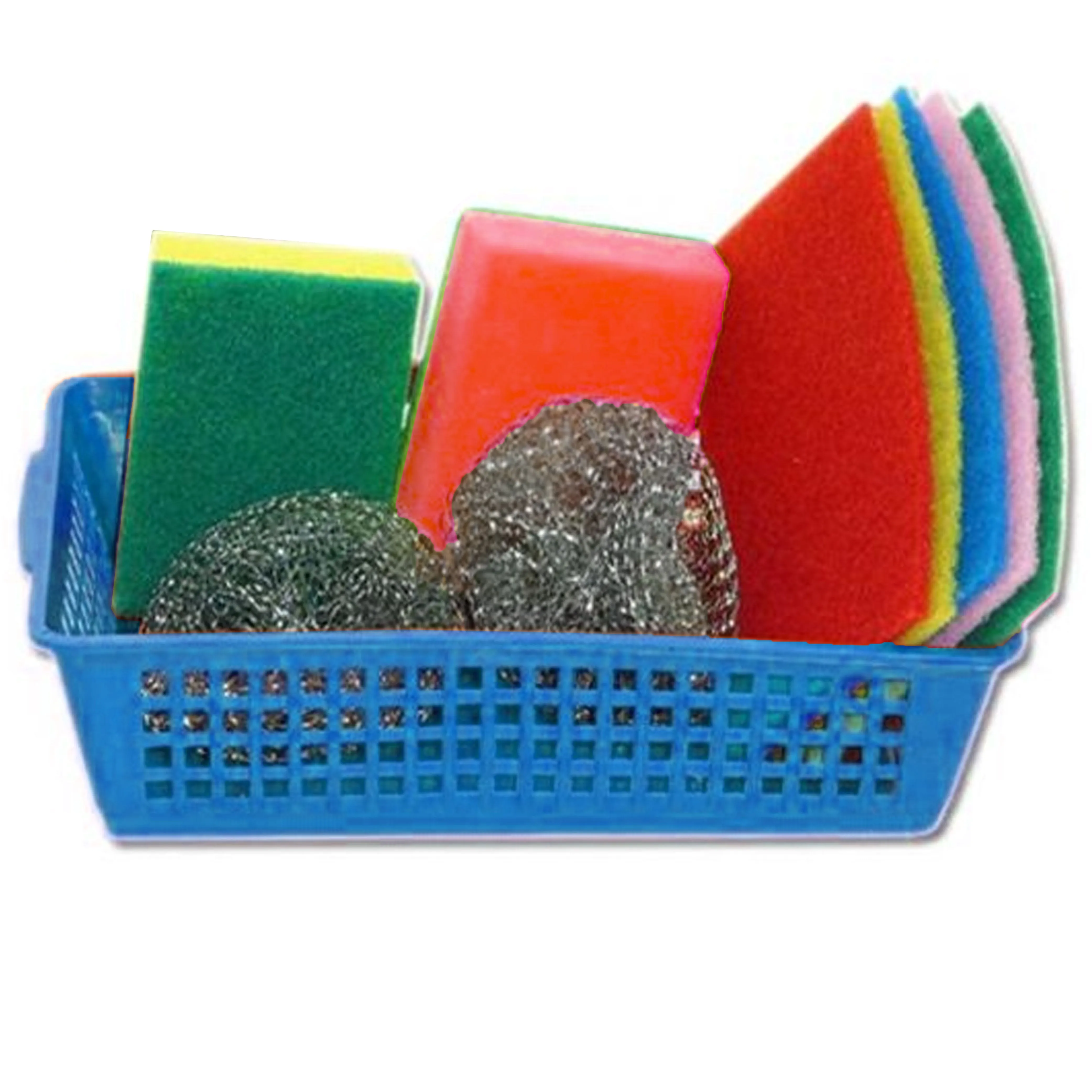 18 Pc Kitchen Sponge Scrubber Basket Steel Wool Scouring Pads Scrub Clean Dishes