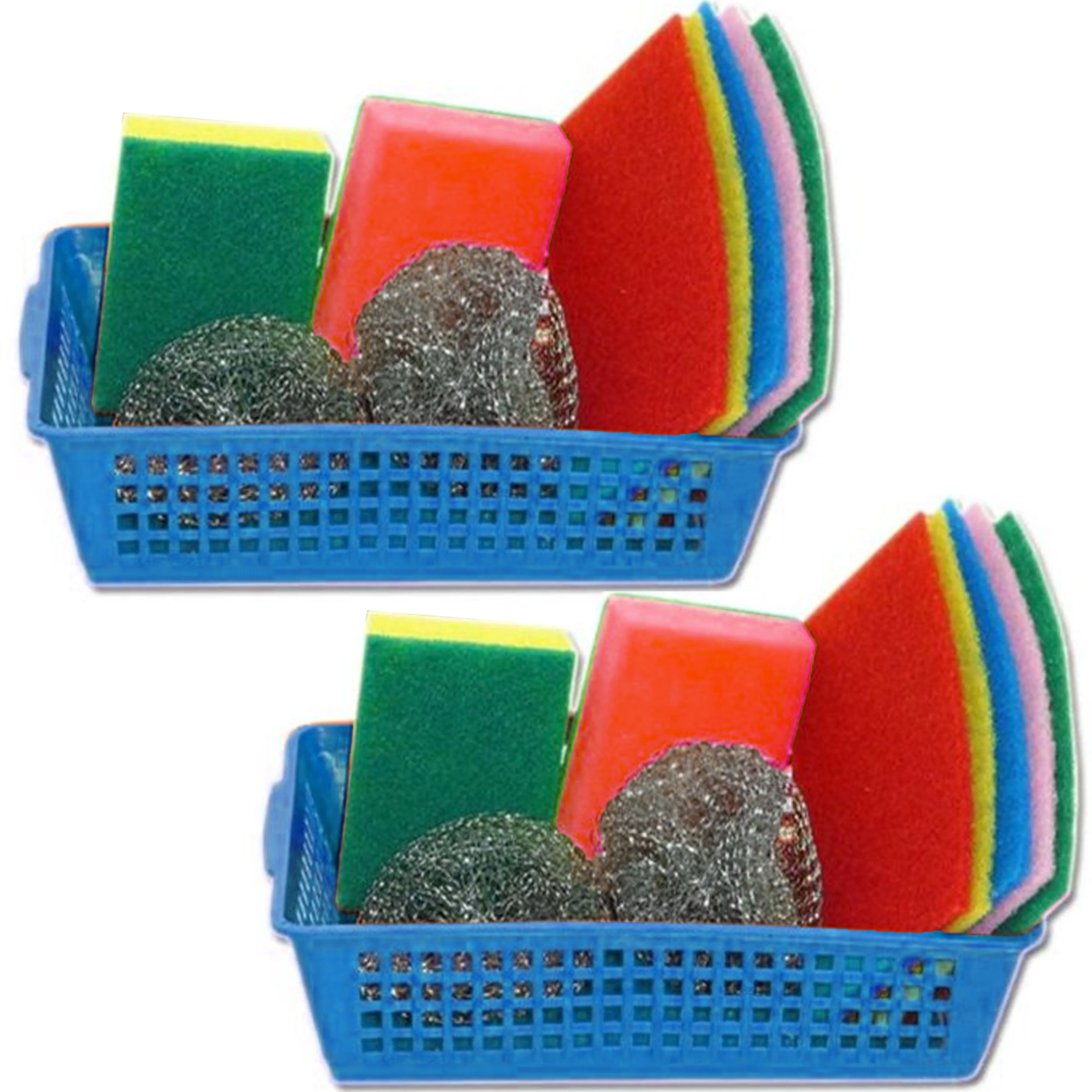18 Pc Kitchen Sponge Scrubber Basket Steel Wool Scouring Pads Scrub Clean Dishes