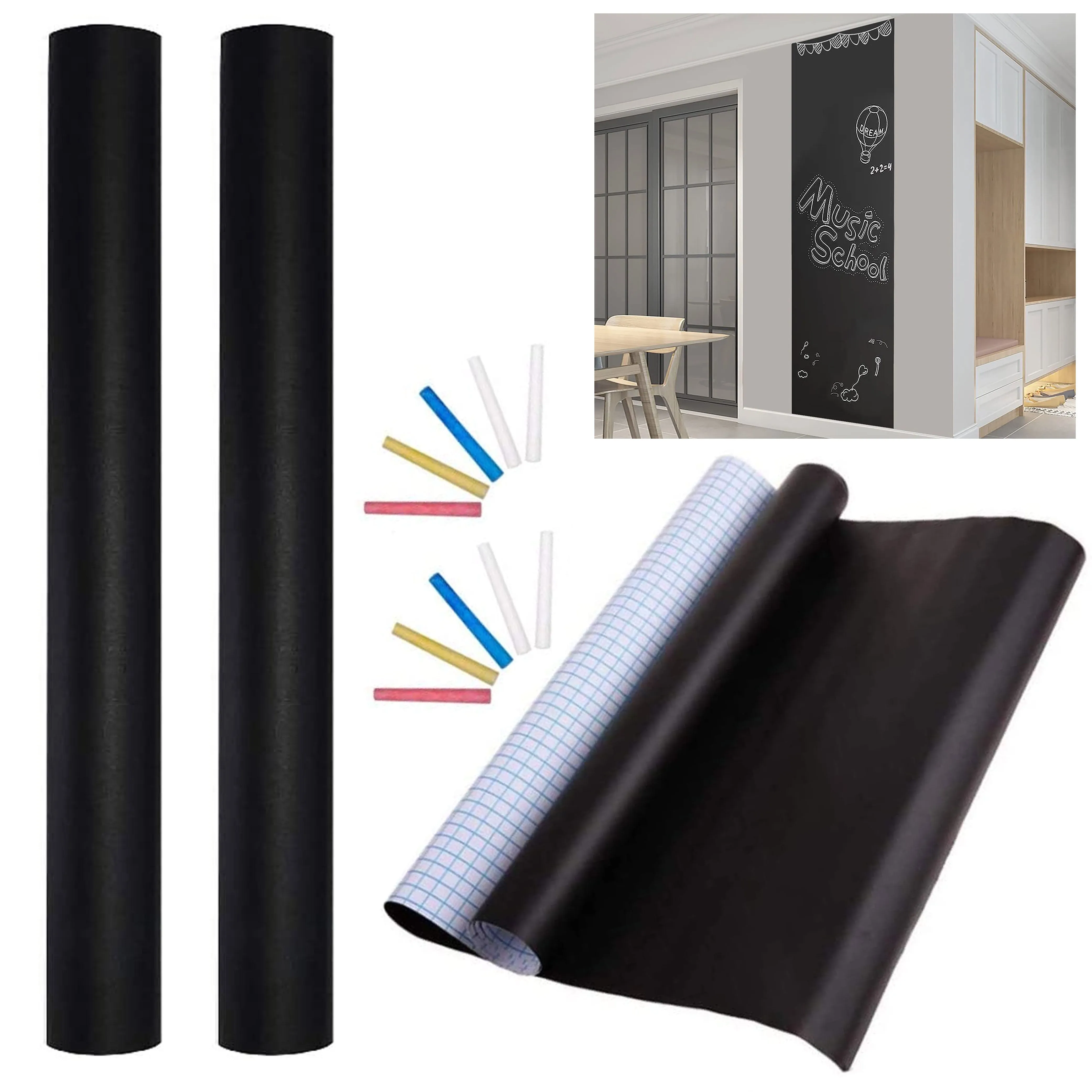 2 Pc Adhesive Blackboard Black Chalkboard Chalk Board Wall Sticker Decals 8 Feet