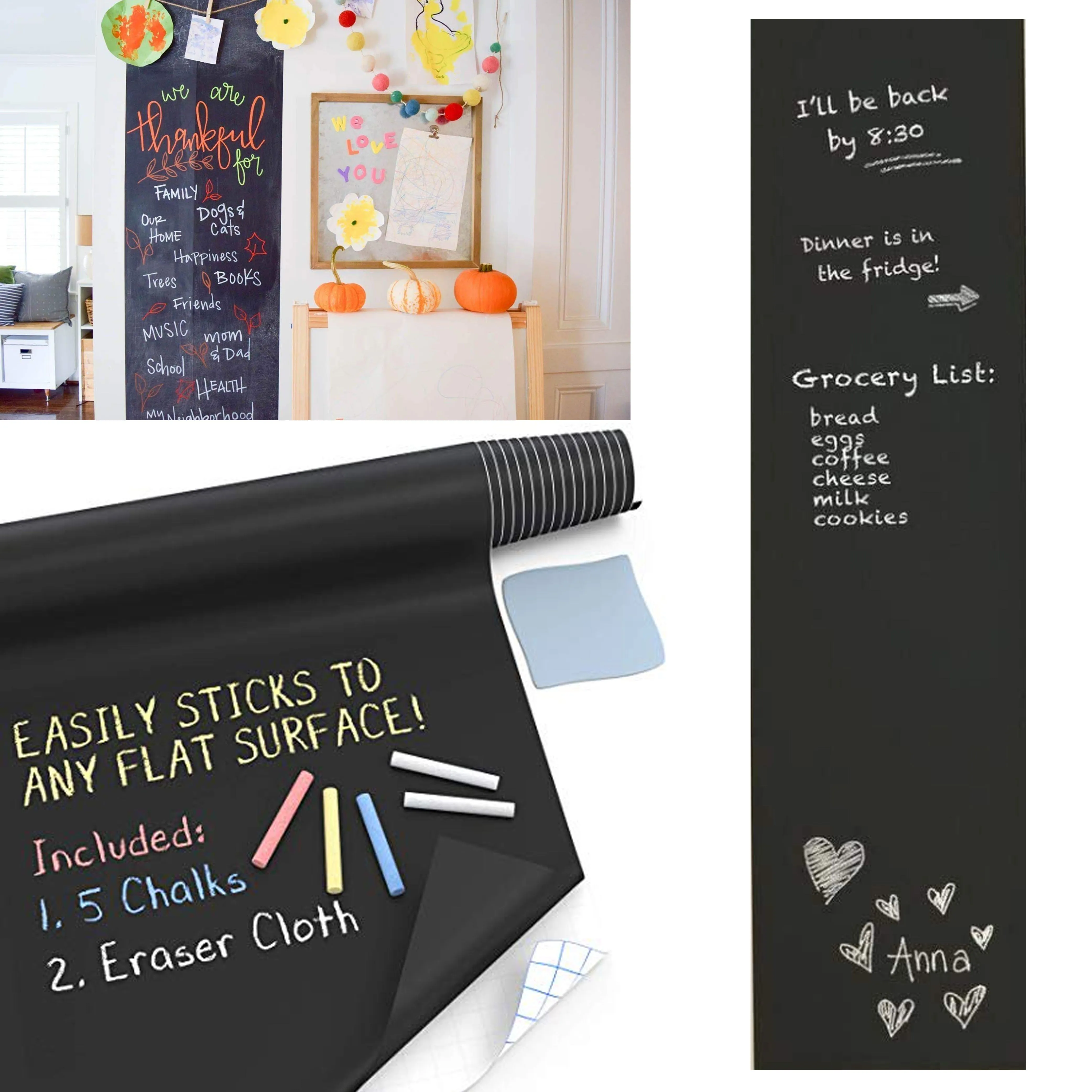 2 Pc Adhesive Blackboard Black Chalkboard Chalk Board Wall Sticker Decals 8 Feet
