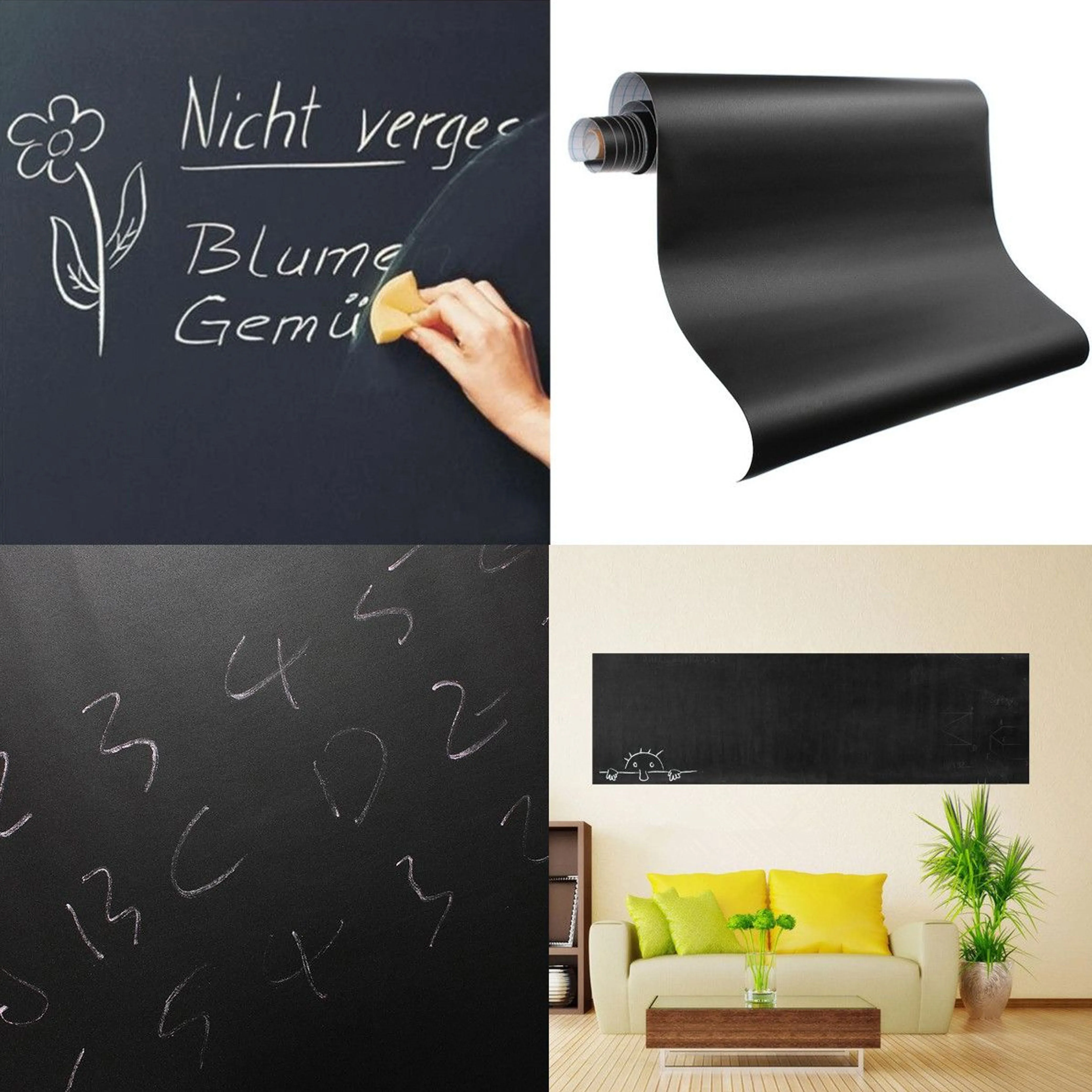 2 Pc Adhesive Blackboard Black Chalkboard Chalk Board Wall Sticker Decals 8 Feet