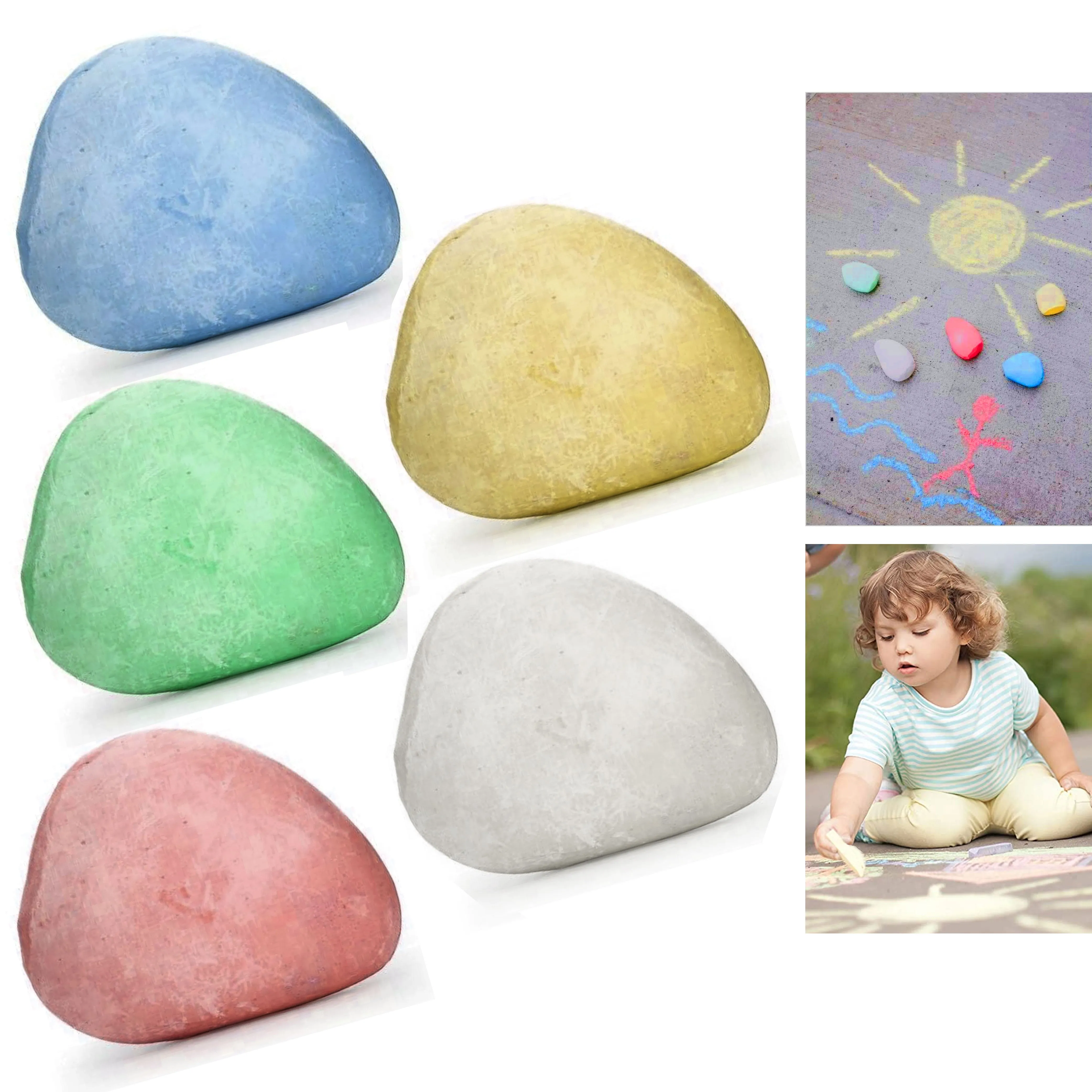 20 Chalk Rock Shaped Pebbles Washable Sidewalk Art Outdoor Non Toxic Playground
