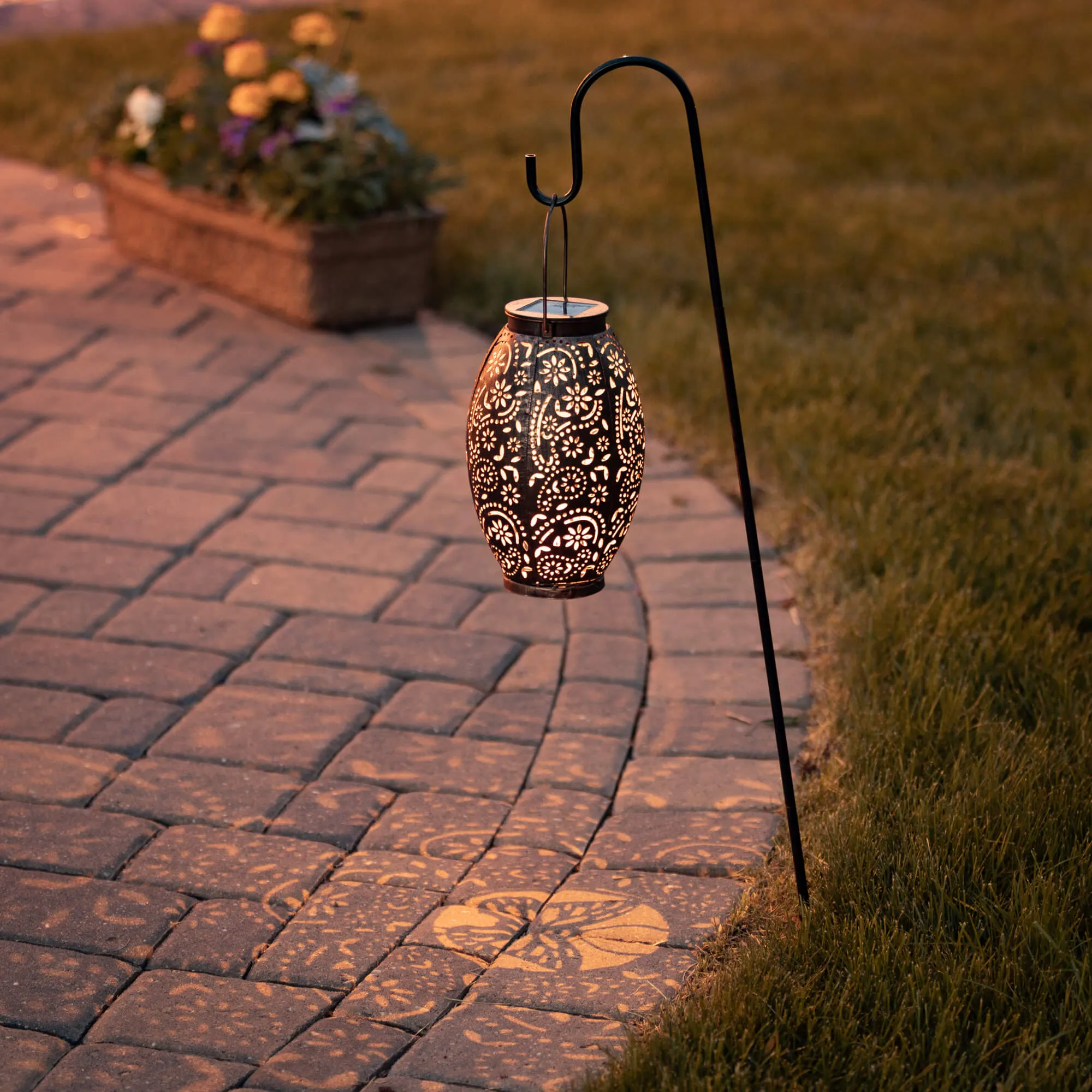 9" Hanging Lantern Solar Light, Copper
