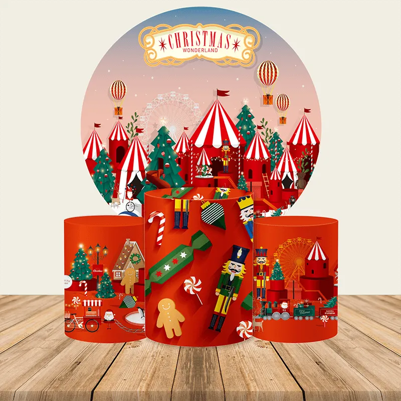 Christmas Wonderland Round Backdrop Christmas Photo Backdrop Decoration