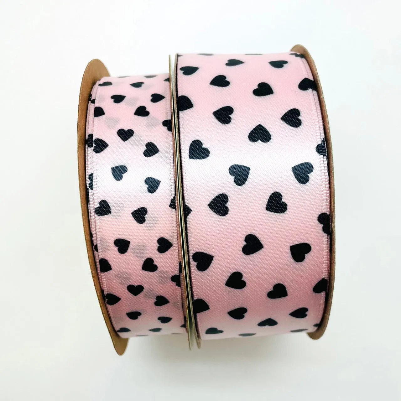 Hearts ribbon  tiny black tossed  hearts printed on 1.5" pink satin