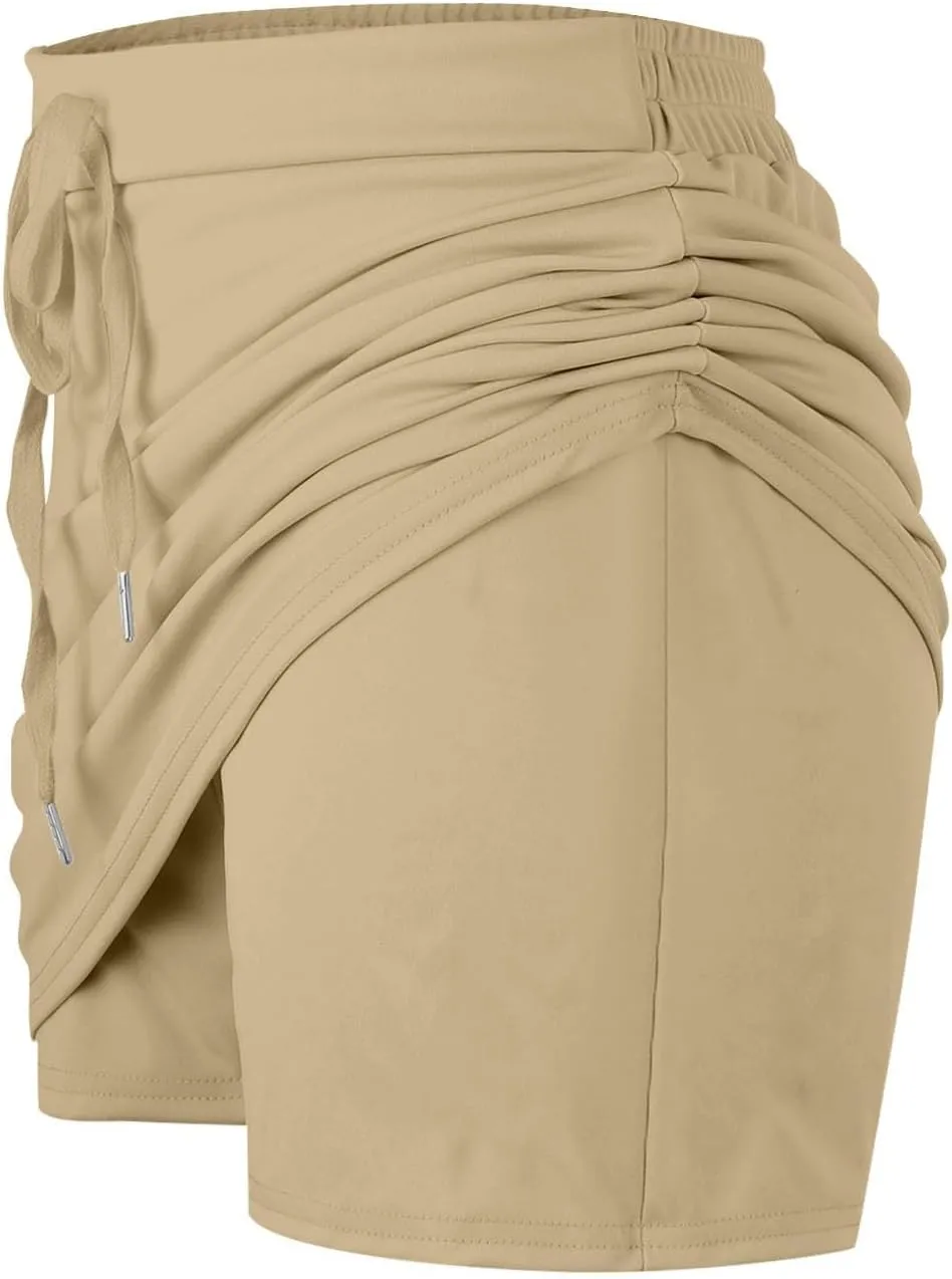 Miyaomn Tennis Skirts for Women Short Athletic Drawstring High Waisted Skorts Built in Shorts with Pockets Sports Golf Skirt