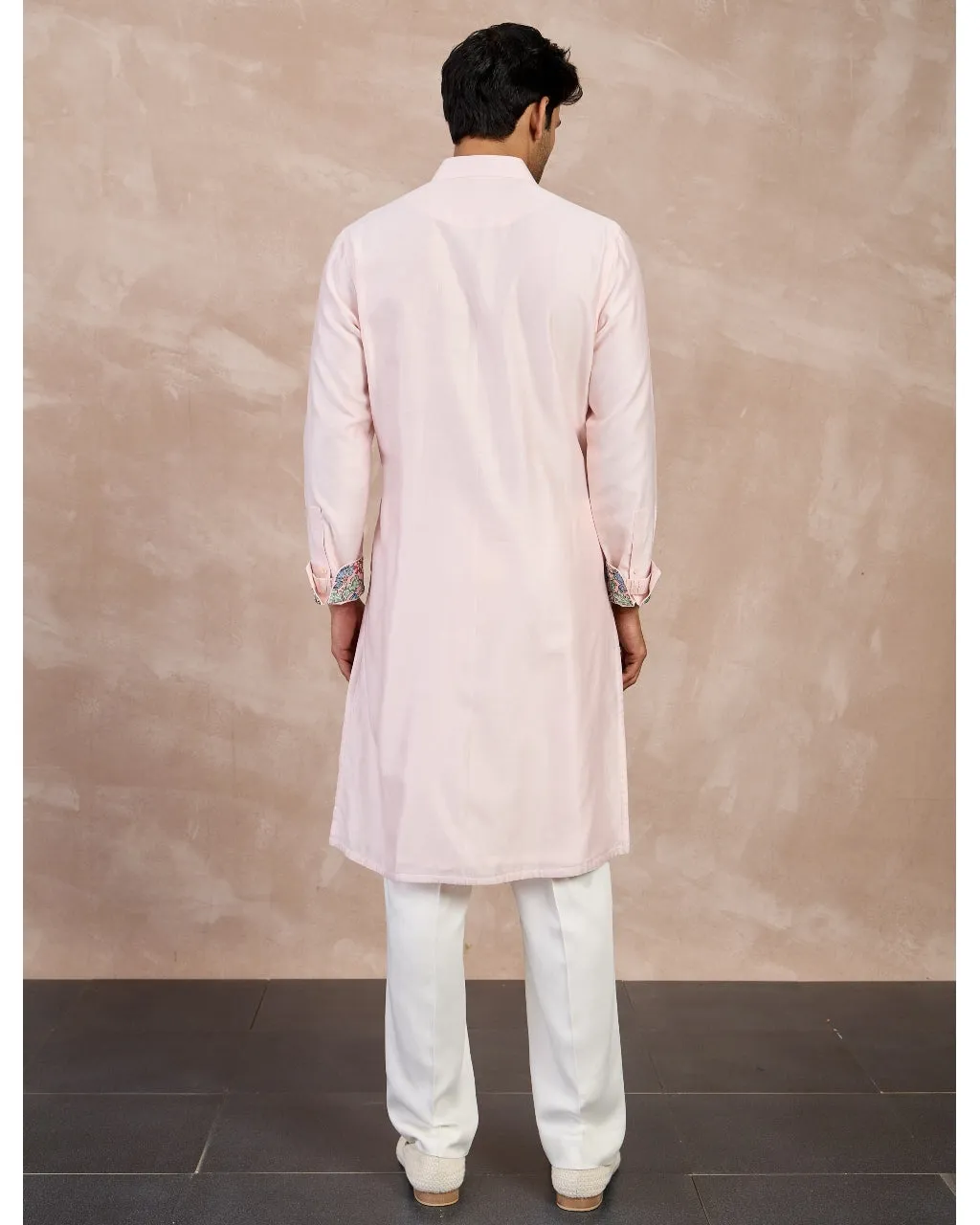 Powder Pink Plain Chanderi Straight Kurta Set