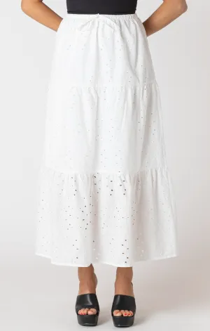 Room 34 Eyelet Maxi Skirt || White