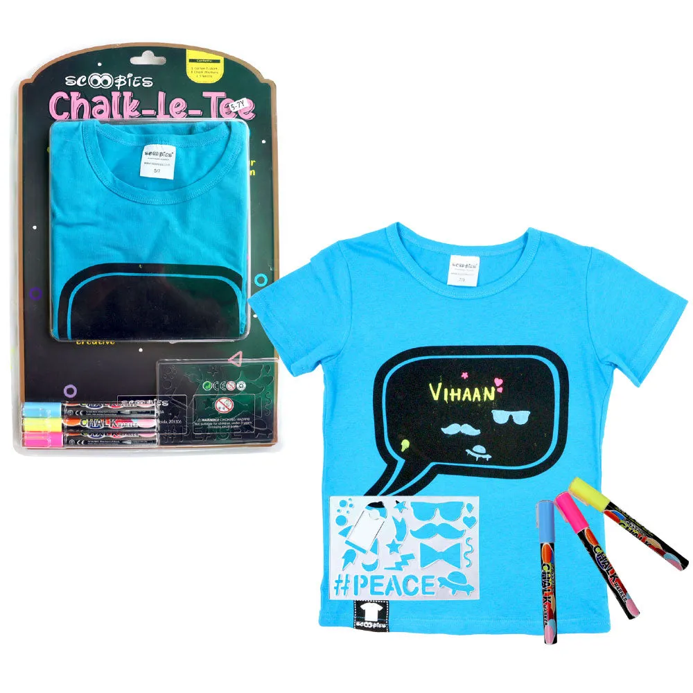 Scoobies Chalk-Le-Tee Tshirt | Blue Speech Bubble Design | With Chalk Markers & Stencil | Reusable | Washable - Boys