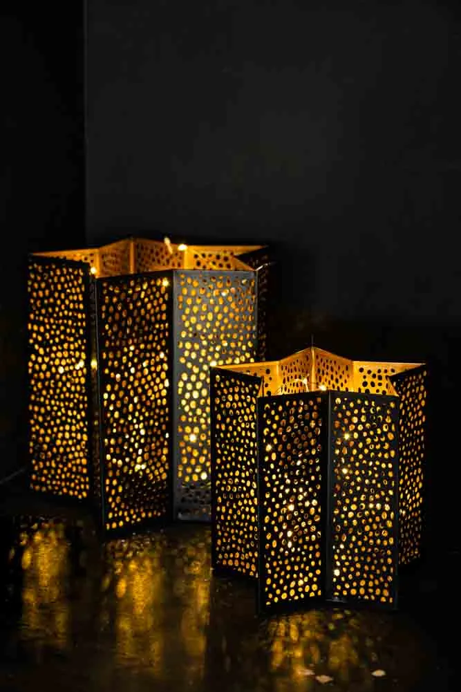 Set Of 2 Black & Gold Star Lanterns