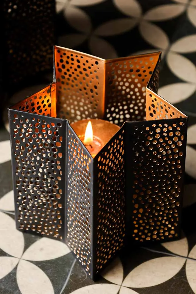 Set Of 2 Black & Gold Star Lanterns