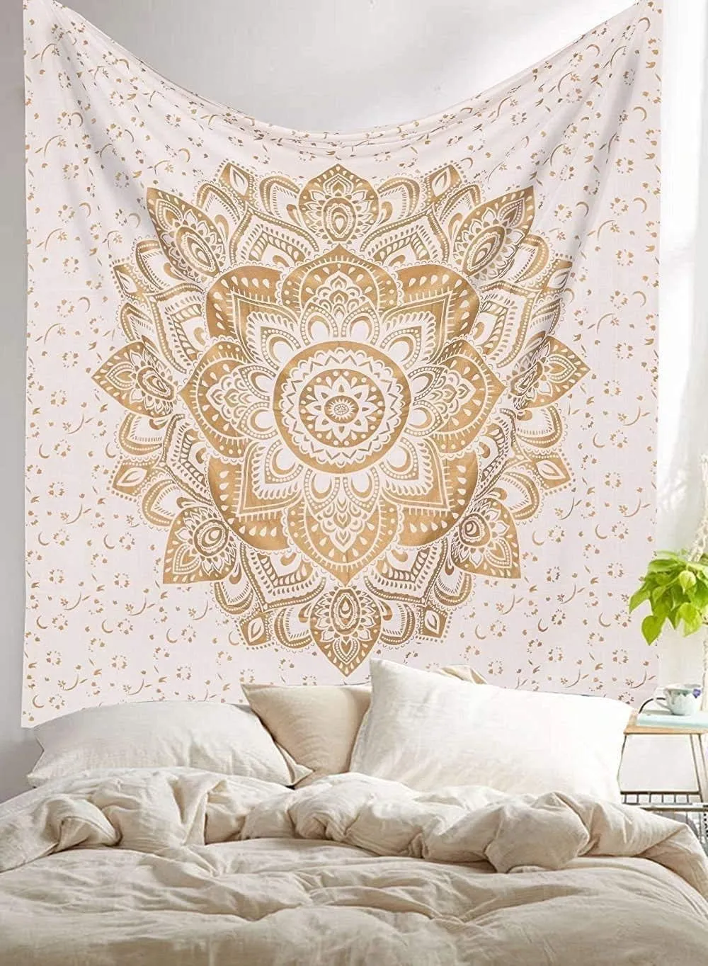 Traditional Mandala Hippie Wall Hanging, Cotton Ombre Tapestry (Golden Flower)