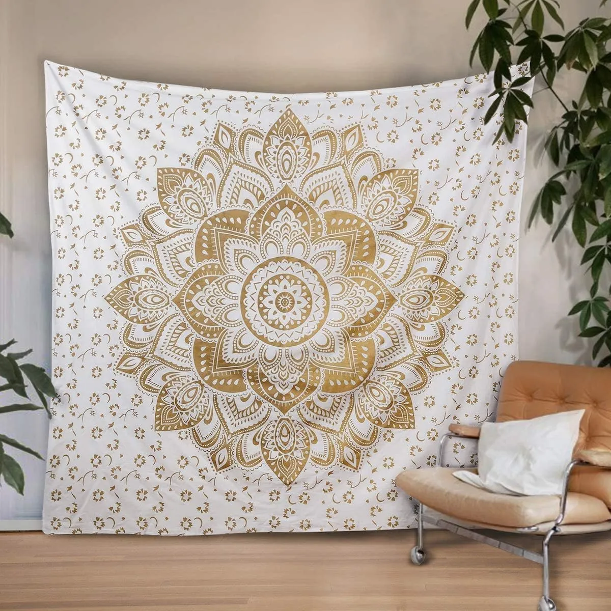 Traditional Mandala Hippie Wall Hanging, Cotton Ombre Tapestry (Golden Flower)
