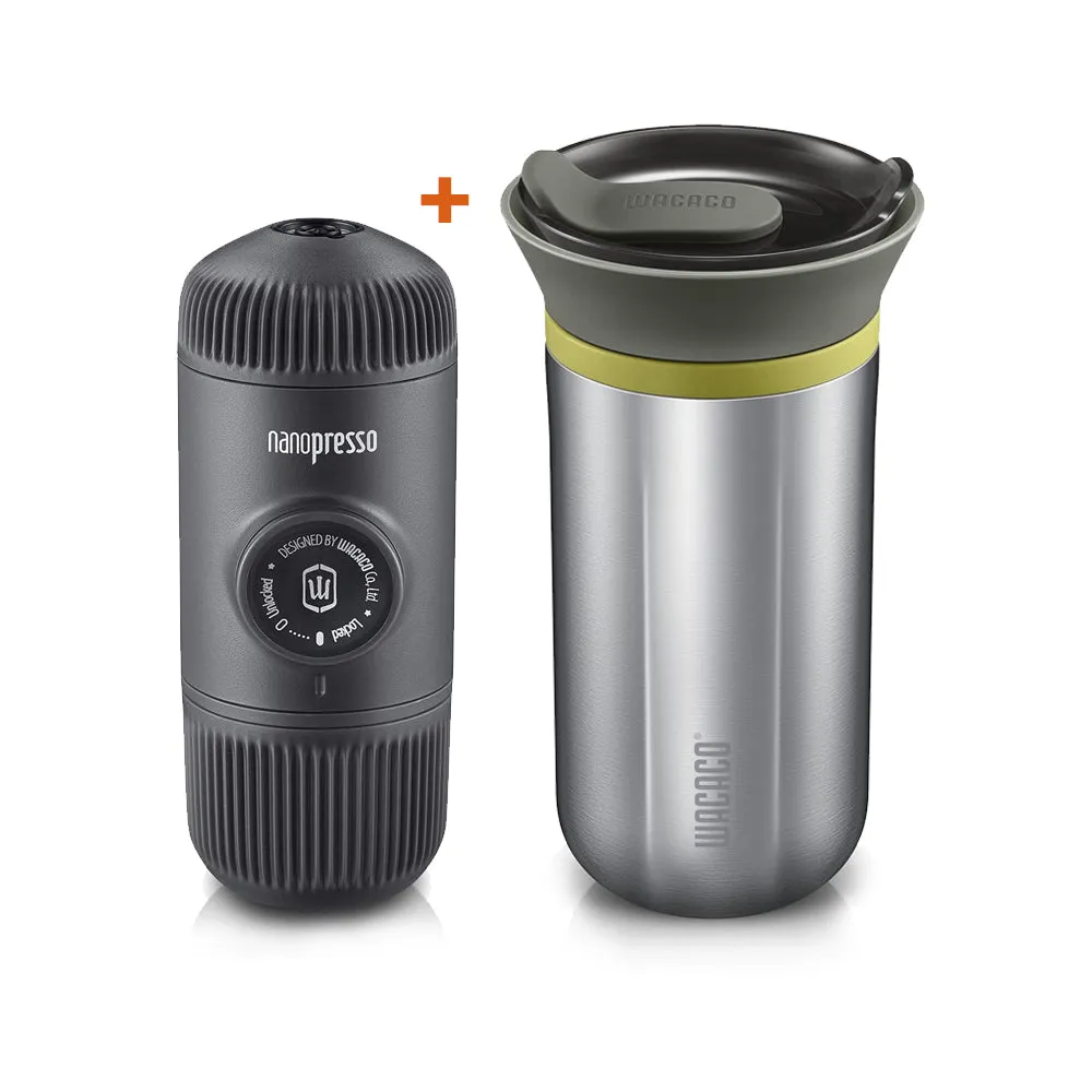 WACACO BUNDLE - Nanopresso - Hand Powered Espresso Machine for Ground Coffee   Cuppamoka Pour Over Coffee Maker - Stainless Steel