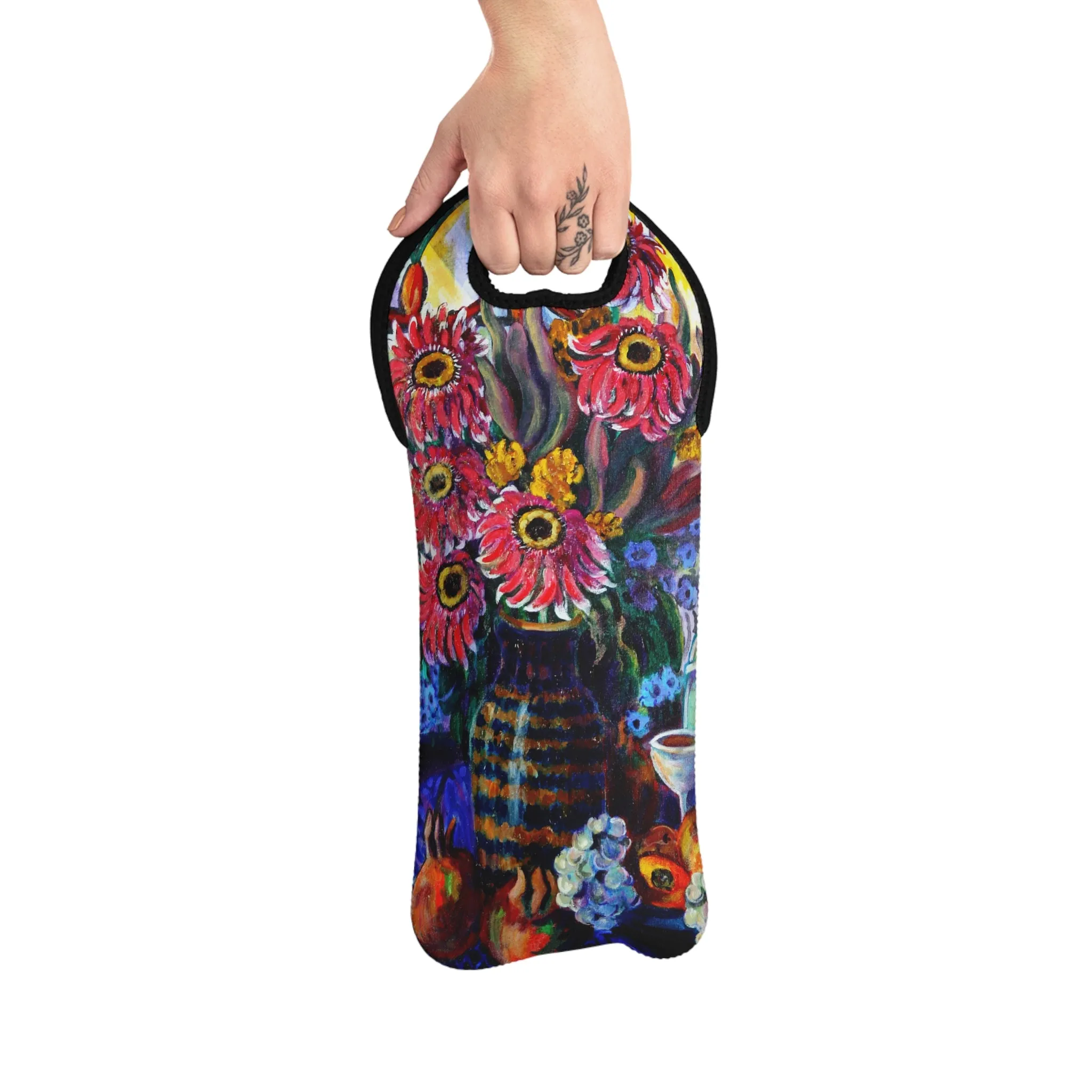 Wine Tote Bag - Kitchen Zinnias